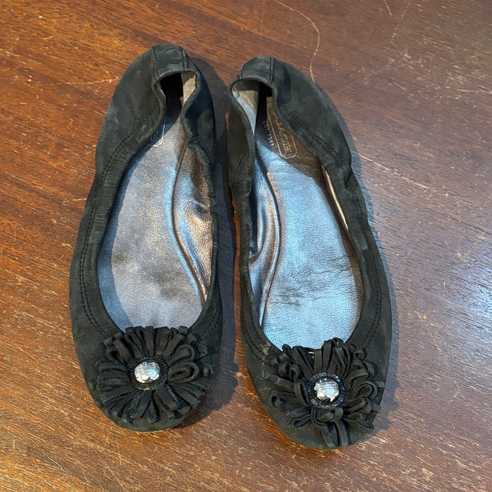 Coach‎ Black Floral Embellished Flats
